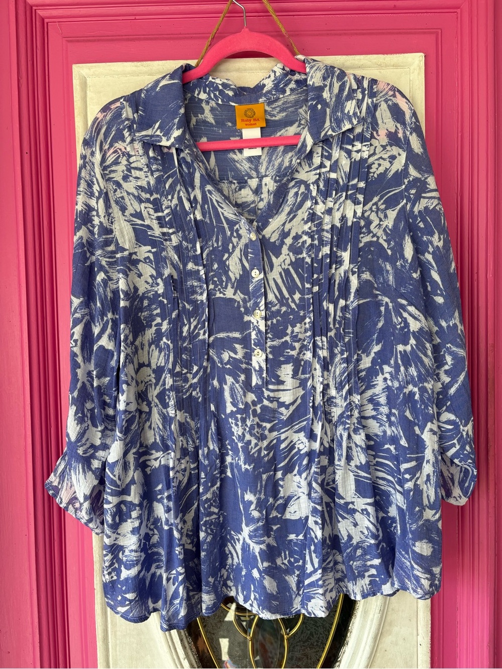 Ruby Rd. Navy & White Abstract Button-Front Blouse